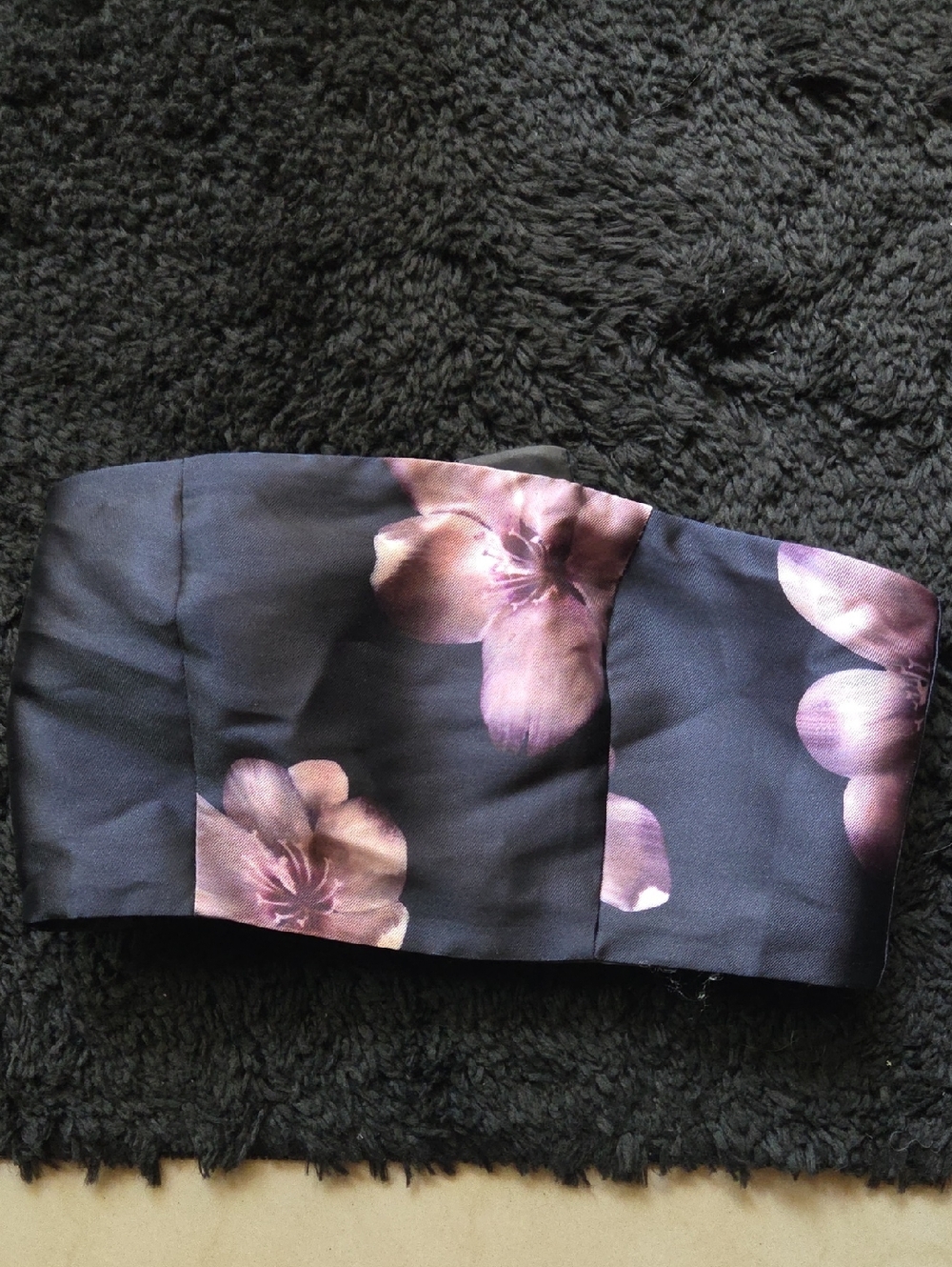 Floral Strapless Bustier Top - Navy with Purple Flowers Medium